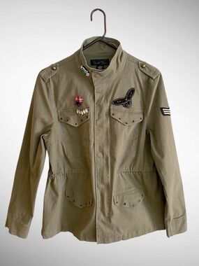 Brandon Thomas Double Embroidered Army Jacket with Decorative Patches